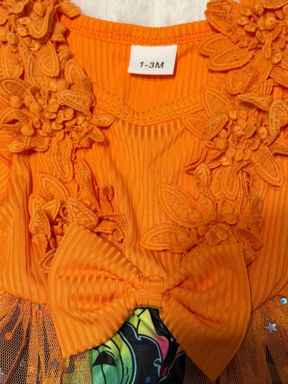 Infant Orange Halloween Tulle Bodysuit Dress with Bow